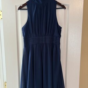 Ya Los Angeles Navy Sleeveless Pleated-Waist Chiffon Midi Dress